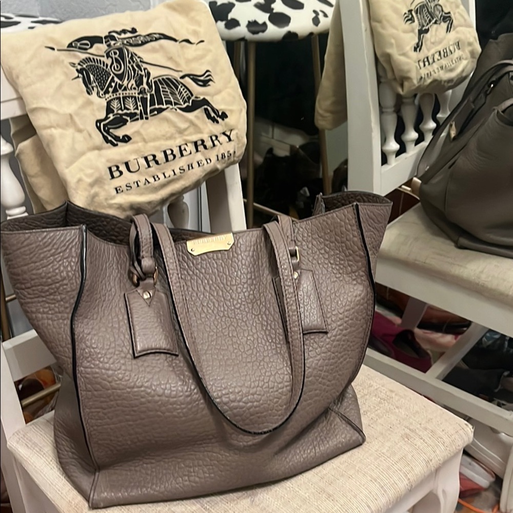 Burberry Gray Structured Leather Tote
